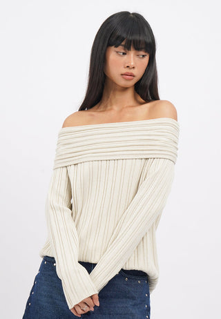 Off Shoulder Long Sleeve Knit Top
