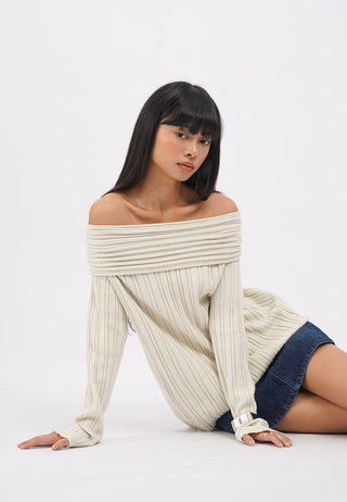 Off Shoulder Long Sleeve Knit Top