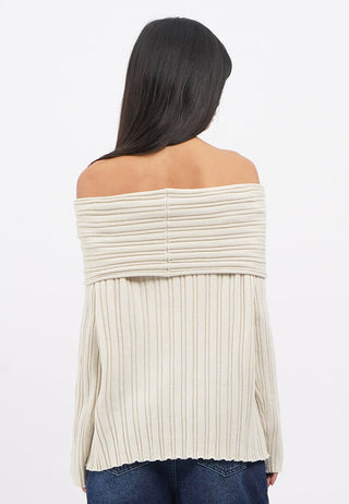 Off Shoulder Long Sleeve Knit Top