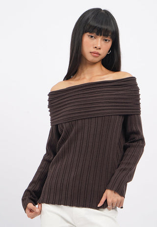 Off Shoulder Long Sleeve Knit Top