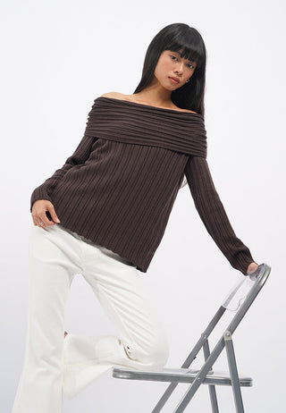 Off Shoulder Long Sleeve Knit Top