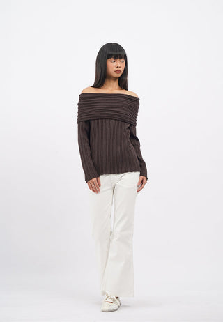 Off Shoulder Long Sleeve Knit Top