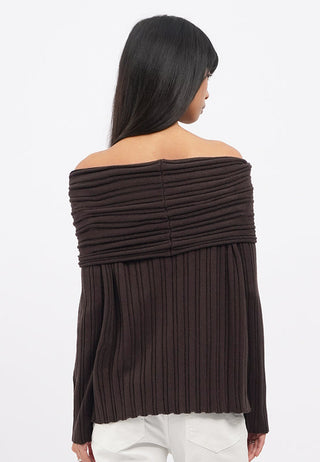 Off Shoulder Long Sleeve Knit Top