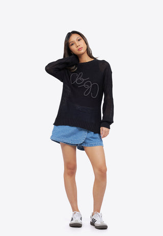 Braided Logo See Through Sweater