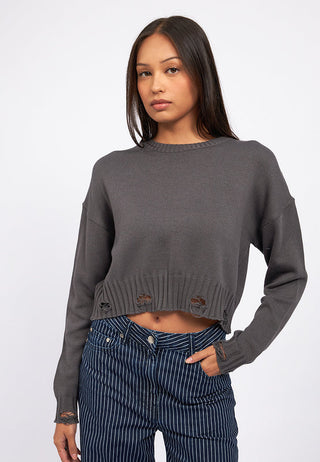 Long Sleeve Sweater with Destroy Details