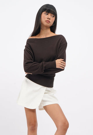 Boat Neck Long Sleeve Sweater