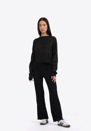 Long Sleeve Distressed Crop Sweater