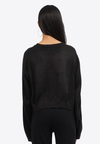 Long Sleeve Distressed Crop Sweater