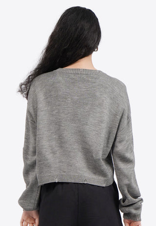 Long Sleeve Distressed Crop Sweater