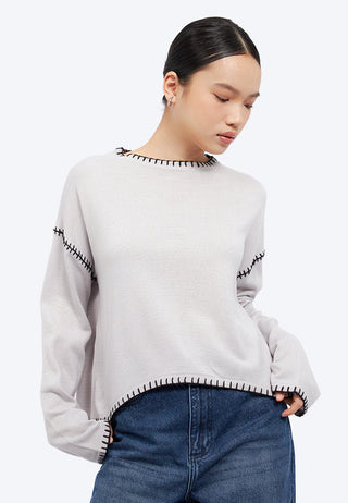 Contrast Stitch Round Neck Sweater