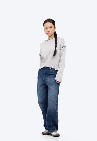 Contrast Stitch Round Neck Sweater