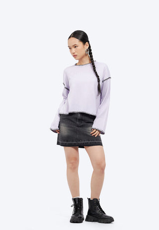 Contrast Stitch Round Neck Sweater