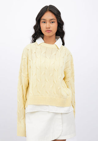 Contrast Collar Cable Sweater