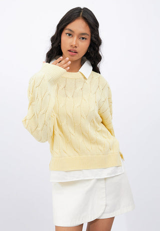 Contrast Collar Cable Sweater