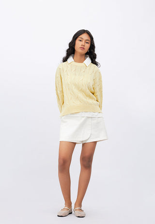 Contrast Collar Cable Sweater