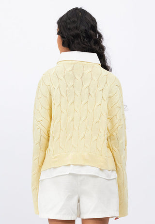 Contrast Collar Cable Sweater
