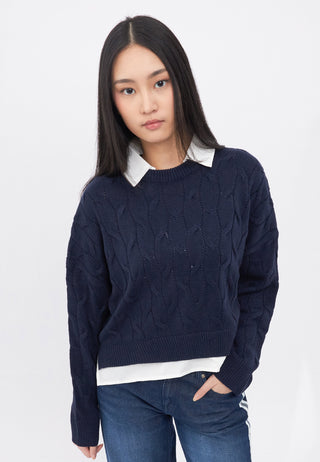 Contrast Collar Cable Sweater