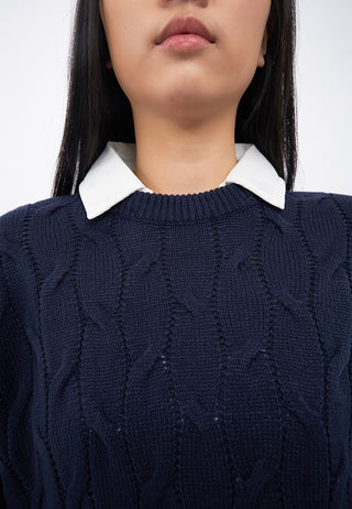 Contrast Collar Cable Sweater