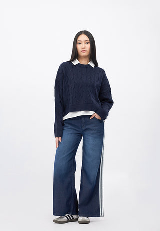 Contrast Collar Cable Sweater