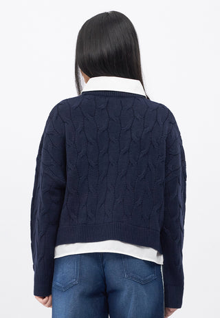 Contrast Collar Cable Sweater