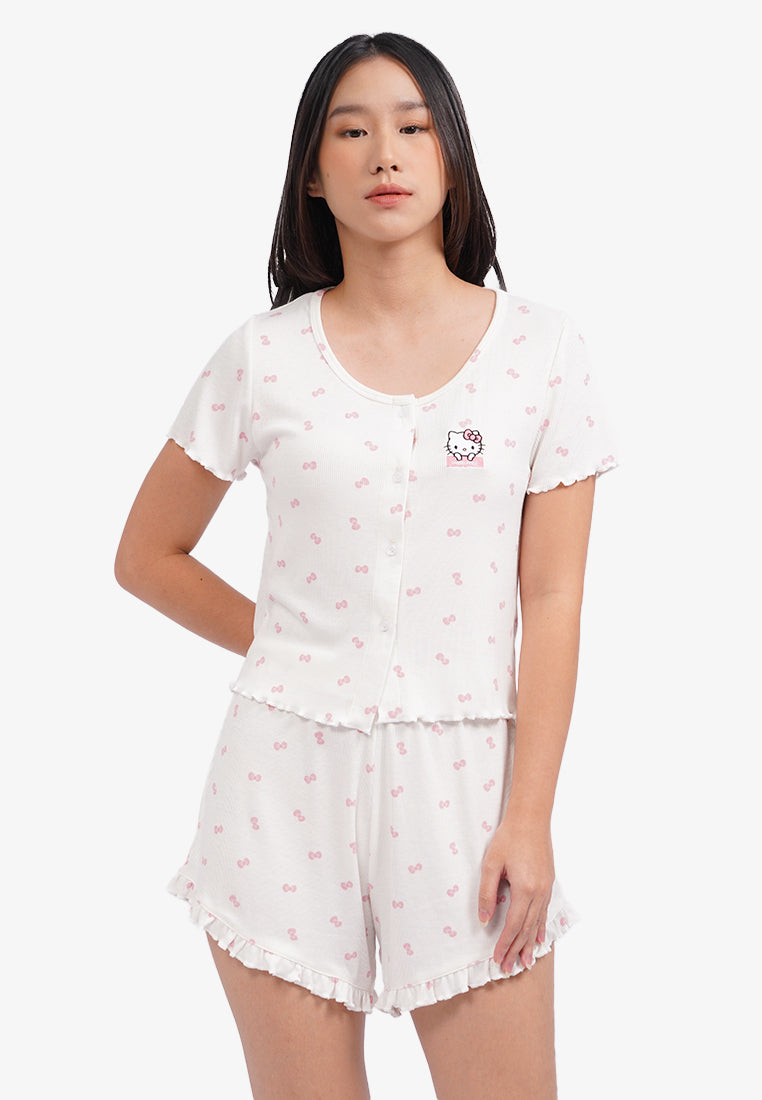 Hello Kitty One Set Short Sleeve Pajamas White