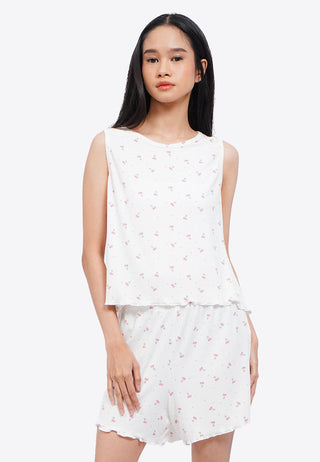 Printed Rib Sleeveless Pajama Set