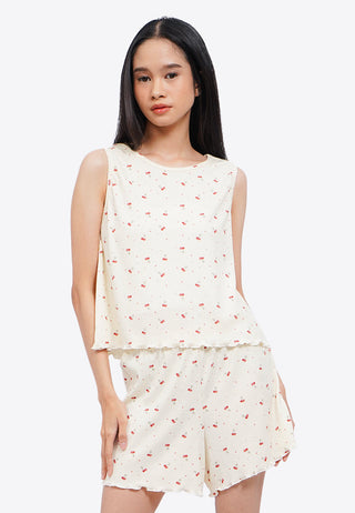 Printed Rib Sleeveless Pajama Set