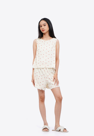 Printed Rib Sleeveless Pajama Set