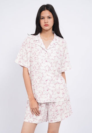 Printed Notch Collar Shorts Pajama Set