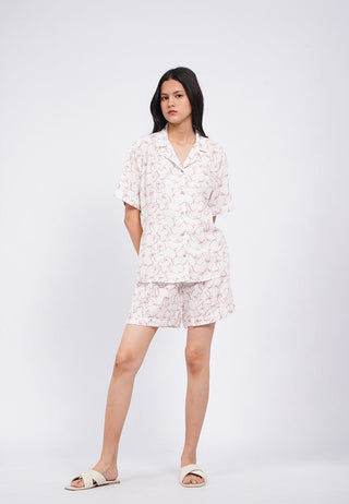 Printed Notch Collar Shorts Pajama Set
