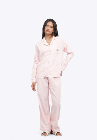 Embroidered Long Pants Pajama Set