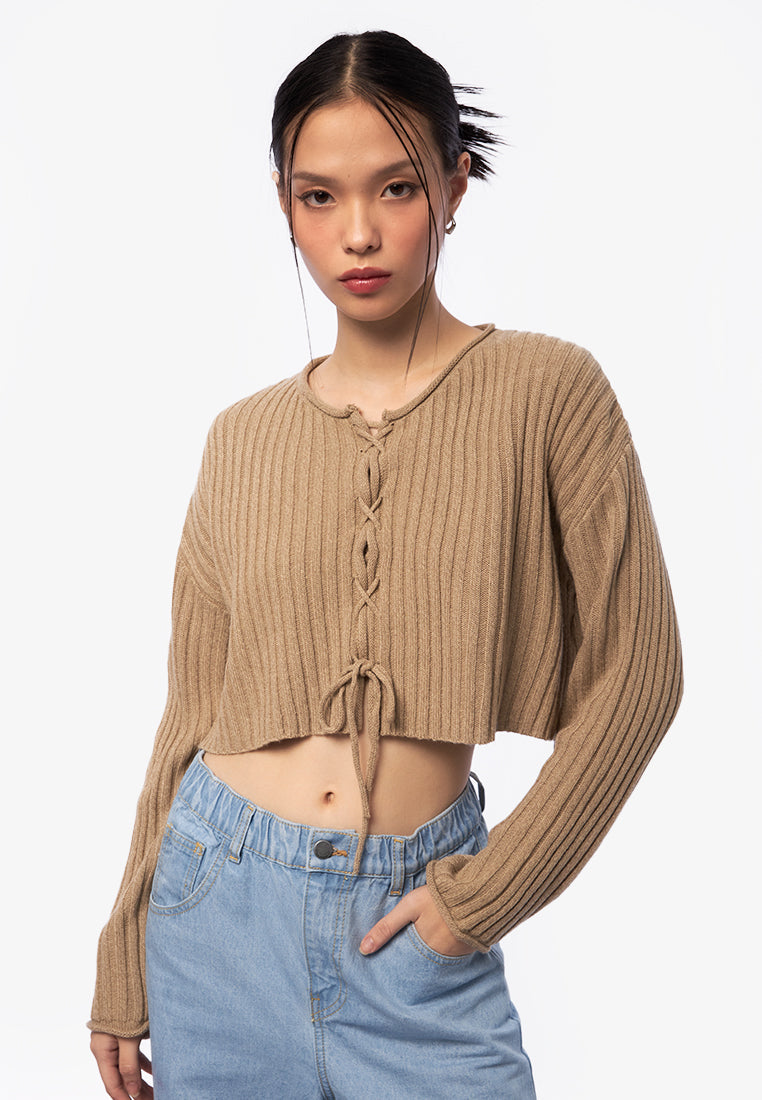 Cropped Lace Up Long Sleeve Top – COLORBOX - Indonesia