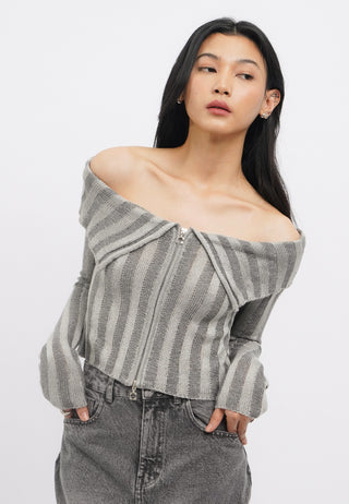 Off Shoulder Long Sleeve Textured Top