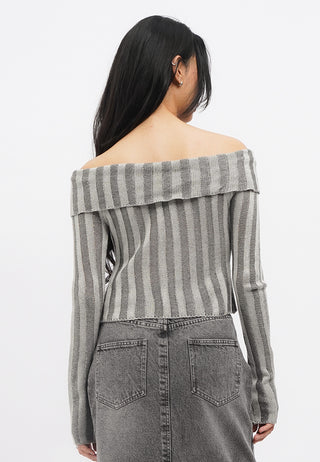 Off Shoulder Long Sleeve Textured Top