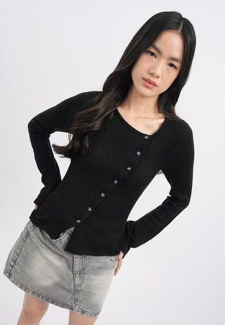 Asymmetric Long Sleeve Knit Top
