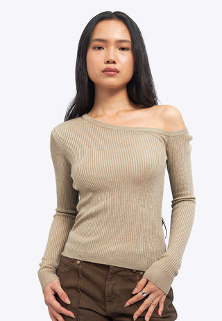 One Shoulder Long Sleeve Knit Top
