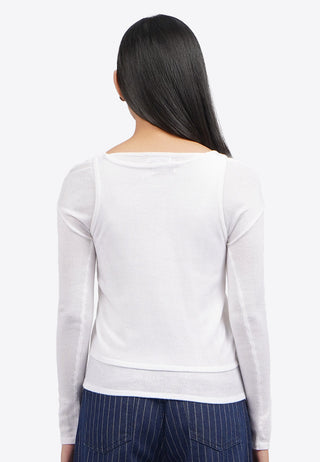 Double Layer Boat Neck Long Sleeve Top