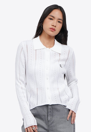 Button Up Embroidery Knit Top