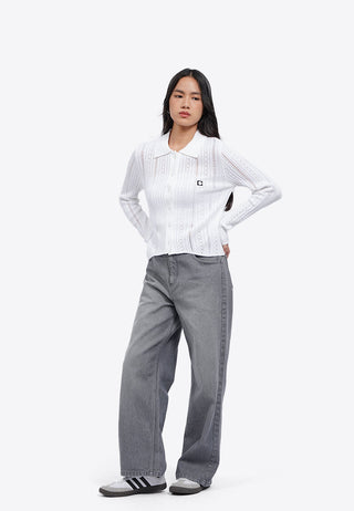 Button Up Embroidery Knit Top