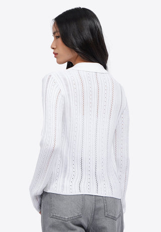 Button Up Embroidery Knit Top