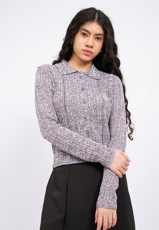 Button Up Embroidery Knit Top