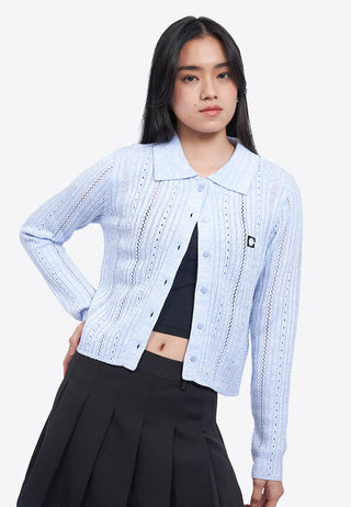 Button Up Embroidery Knit Top