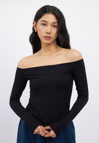 Long Sleeve Off Shoulder Fitted T-Shirt