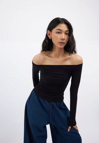 Long Sleeve Off Shoulder Fitted T-Shirt
