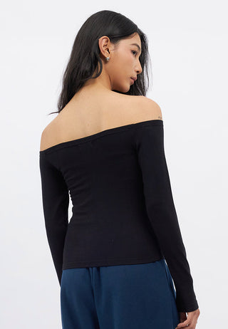 Long Sleeve Off Shoulder Fitted T-Shirt