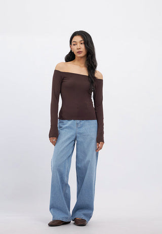 Long Sleeve Off Shoulder Fitted T-Shirt