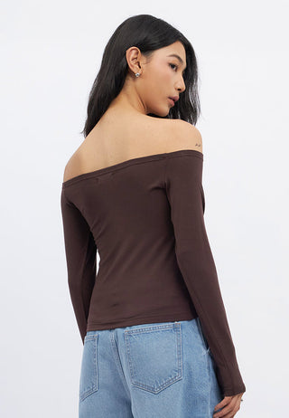 Long Sleeve Off Shoulder Fitted T-Shirt