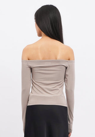Long Sleeve Off Shoulder Fitted T-Shirt