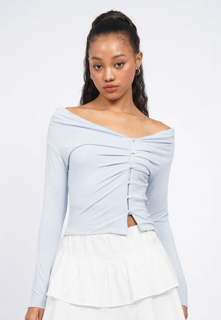 Buttoned Off Shoulder Long Sleeve Top