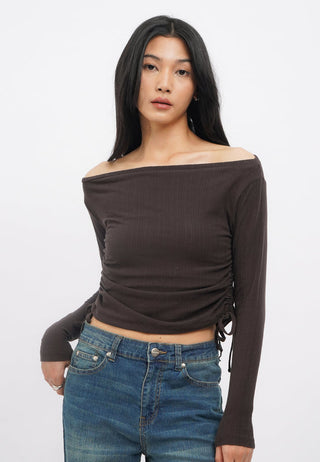 Off Shoulder Long Sleeve Crop Top